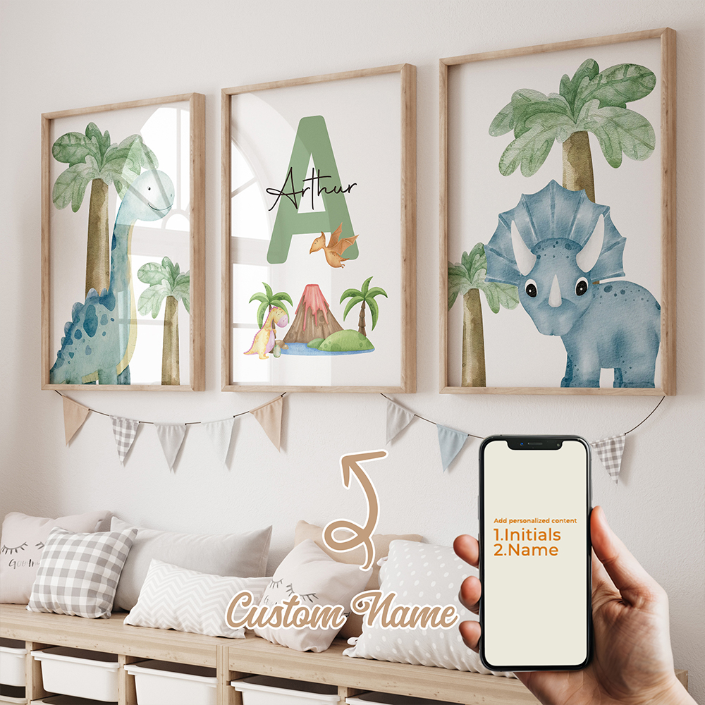 Home Decor On Wall - 3pcs Personalized Custom Name Cartoon Child