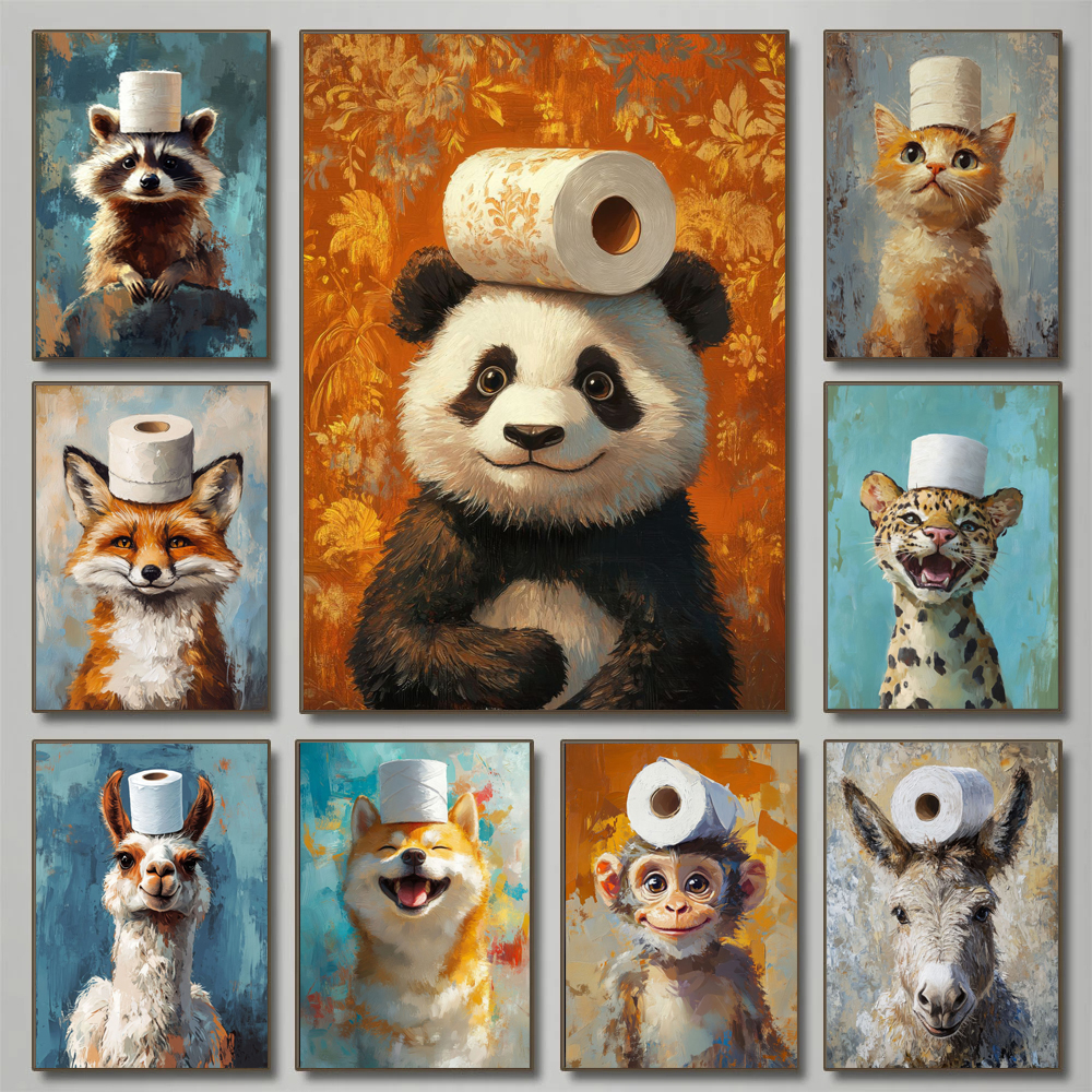 Home Decor Scrap - Cartoon Cute Funny Animals with Toilet