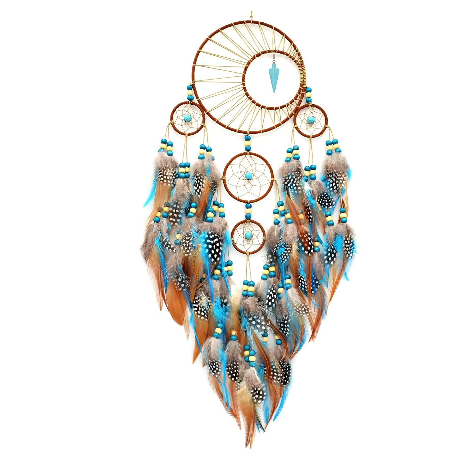 Boho Wind Chimes - Bohemian Turquoise Dream Catcher With Feathers