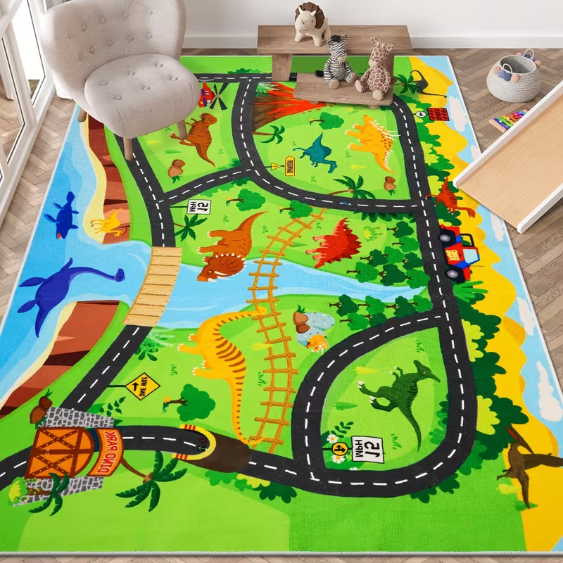 Home Decor Retailers - Dinosaur Traffic Roadmap Carpet Children Play