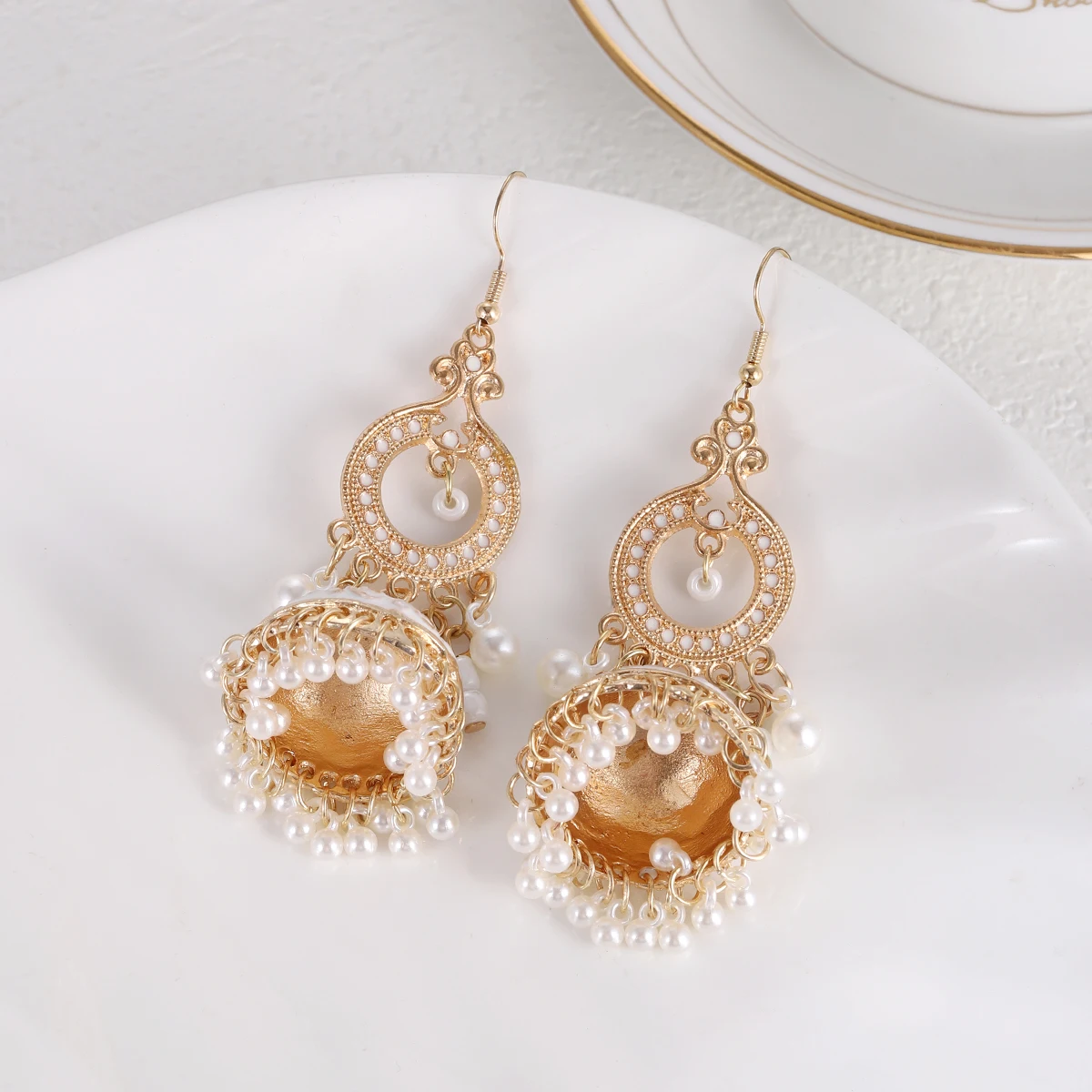 Boho Wind Chimes - Boho White Enamel Indian Bell Earring