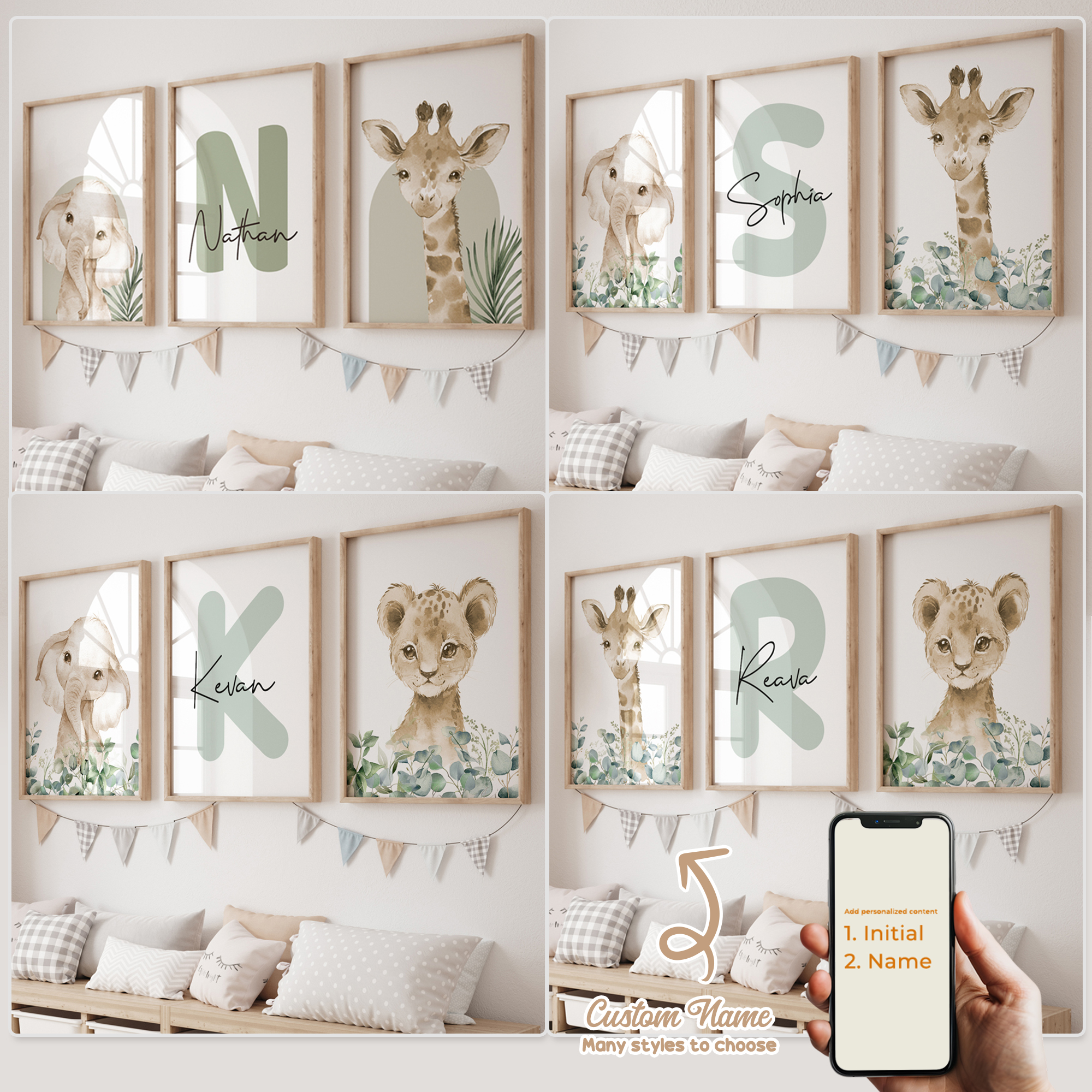 Home Decor On Wall - 3pcs Personalized Custom Name Cartoon Forest