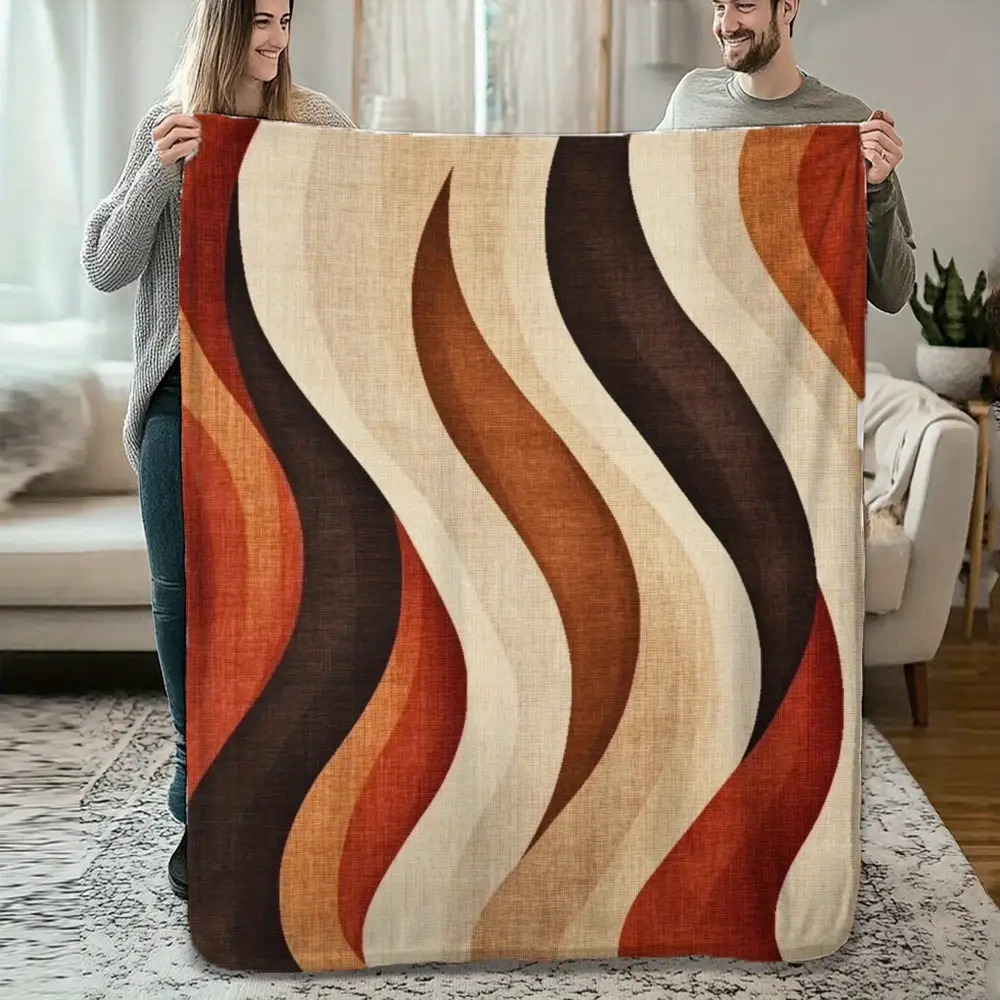 Neutral Throw Blanket - Wavy Print Flannel Blanket - Neutral