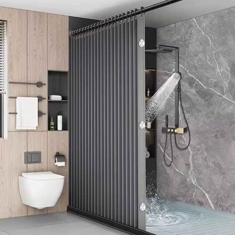 Home Decor Curtains - 【Fashionable】Foldable Magnetic Shower Curtain Waterproof Bathroom