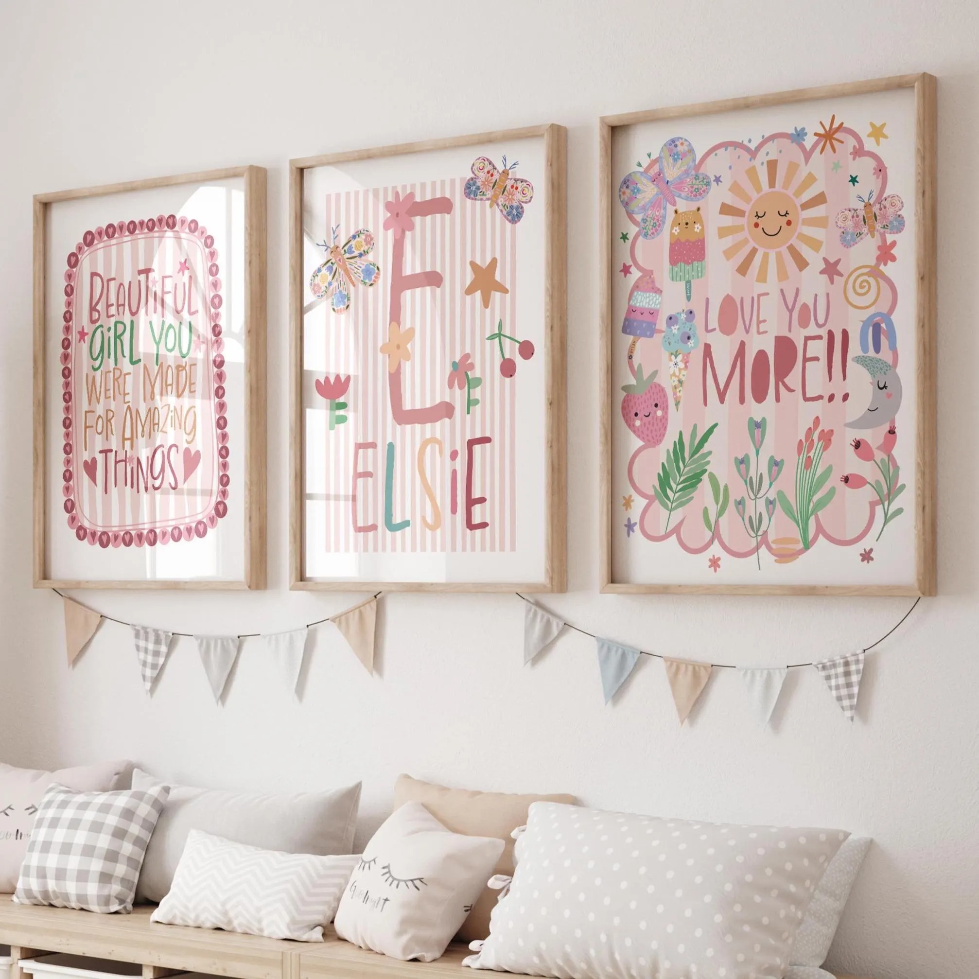 Home Decor Unique Items - 3pcs/set Bohemian Pink Flower Custom Name