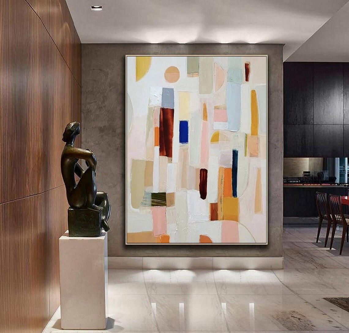 Abstract Oil Painting - Neutral color abstract painting large modern