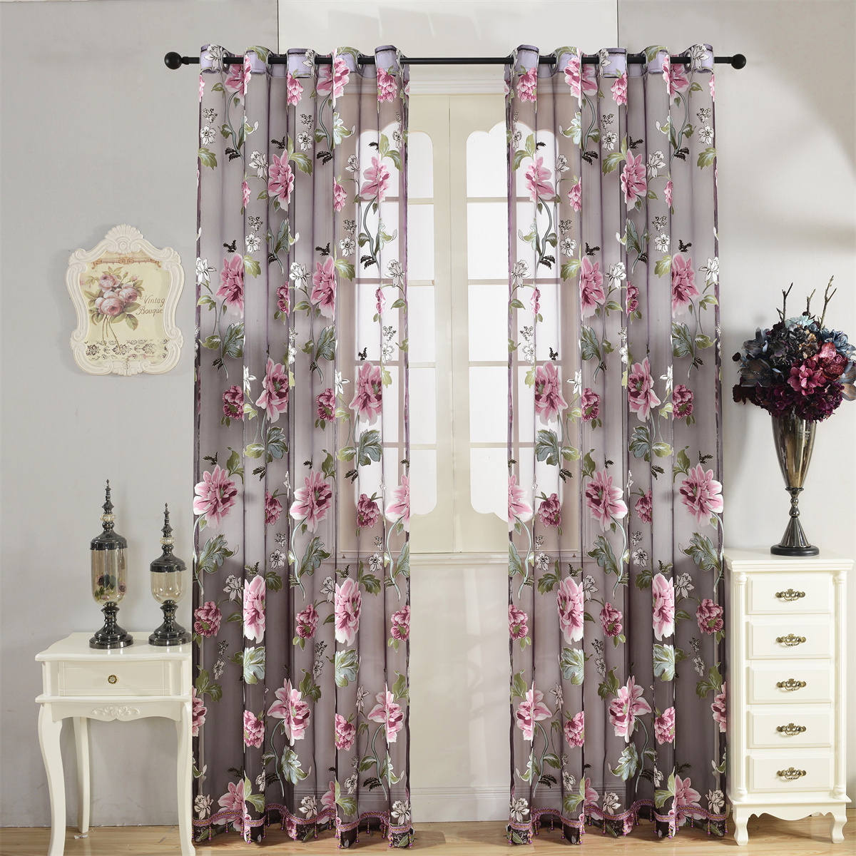 2pcs Classic Peony Floral Yarn - Home Decor Curtains avis et prix