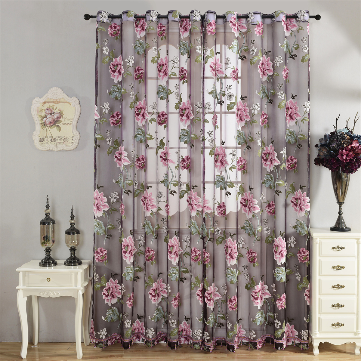2pcs Classic Peony Floral Yarn - Home Decor Curtains avis et prix
