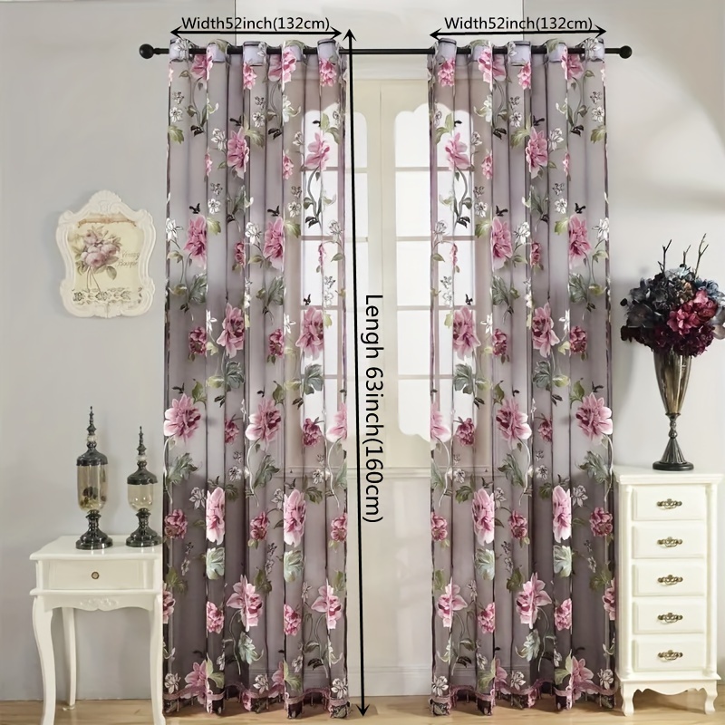 2pcs Classic Peony Floral Yarn - Home Decor Curtains avis et prix