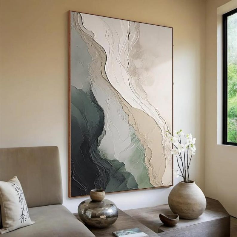 Hand-Painted Green Abstract Te - Abstract Oil Painting avis et prix