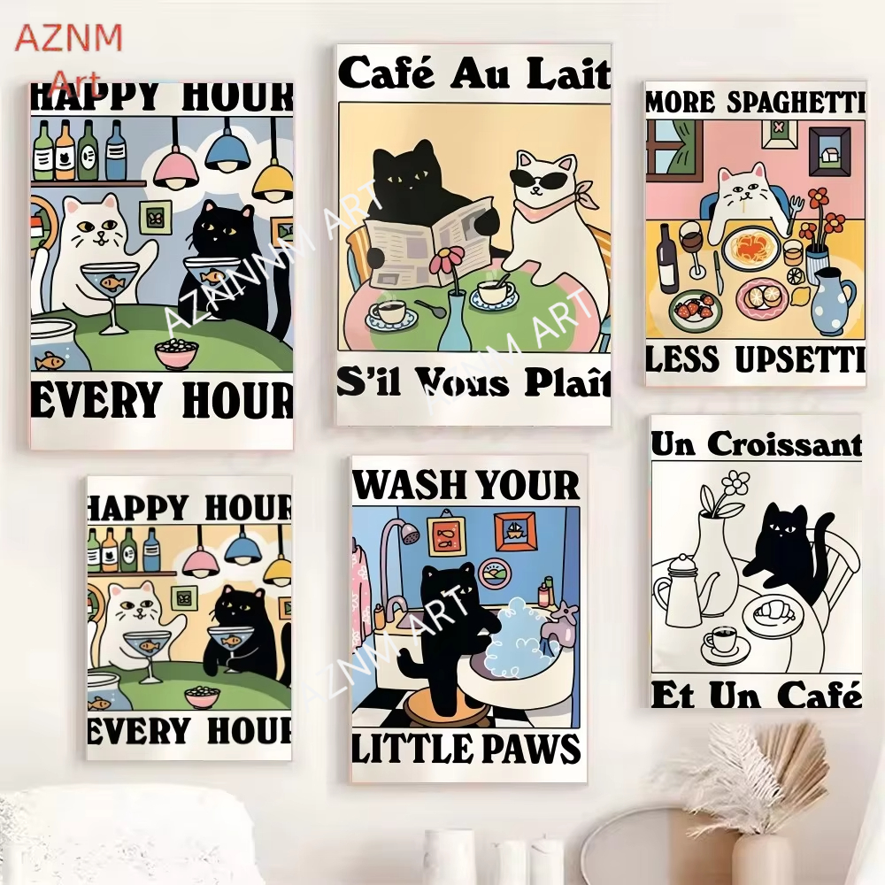 1PC Wash Your Paws Cat Poster  - Home Decor Scrap avis et prix