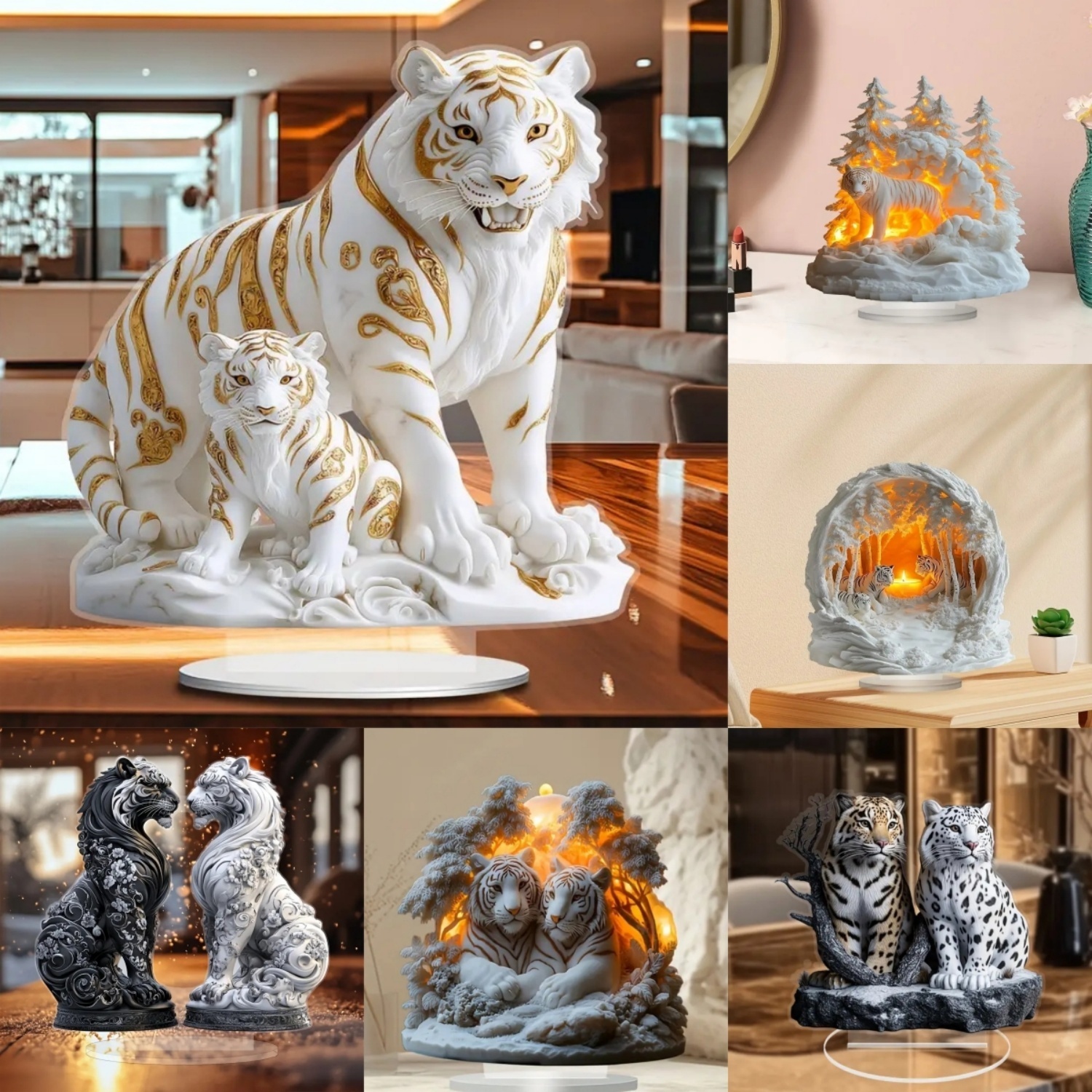 Two Tigers Statue,2D Flat Anim - Home Decor Unique Items avis et prix