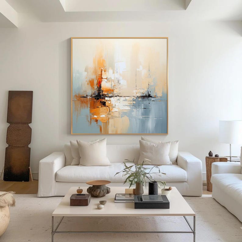 Original Hand-Painted Blue Bei - Abstract Oil Painting avis et prix