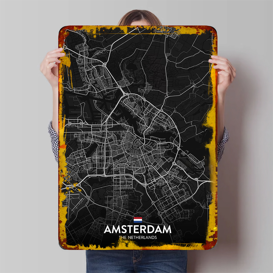 Custom Amsterdam City Map Meta - Home Decor Netherlands avis et prix