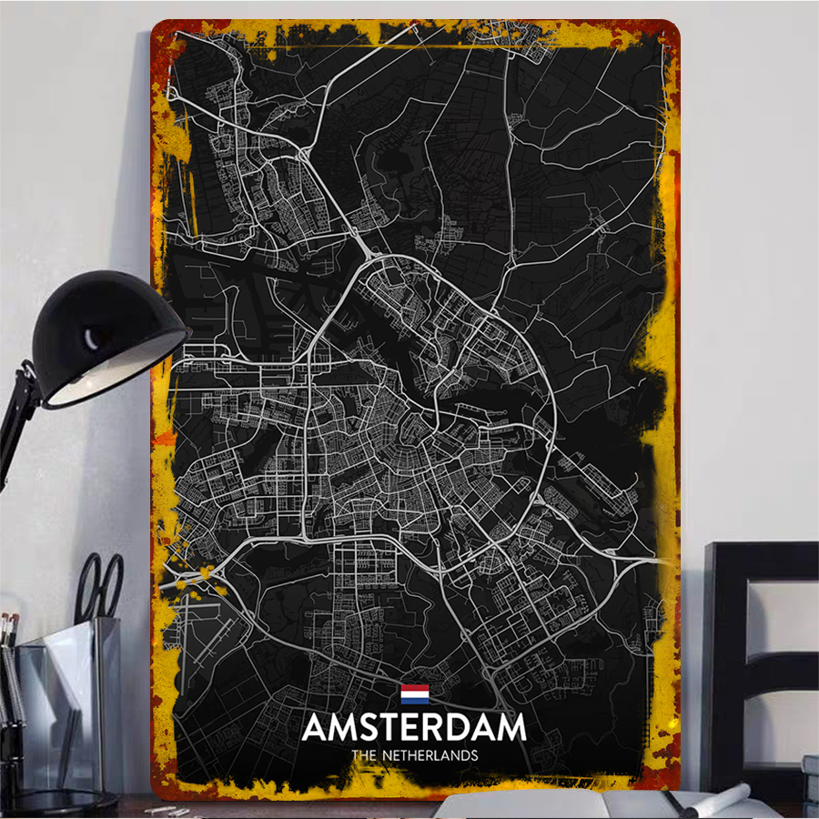Custom Amsterdam City Map Meta - Home Decor Netherlands avis et prix