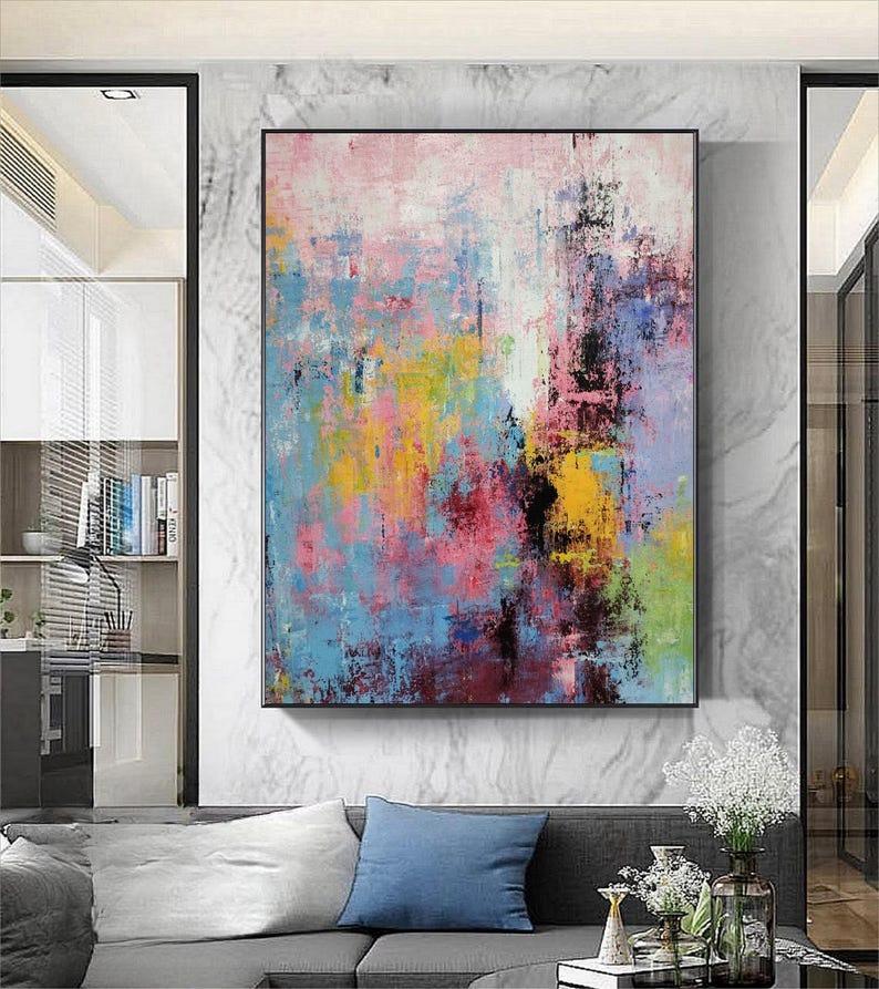 Hand-Painted Multicolour Large - Abstract Oil Painting avis et prix