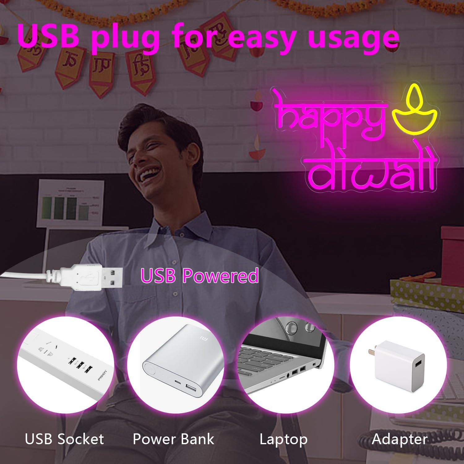 Happy Diwali Neon Sign USB Pow - Home Decor Light avis et prix