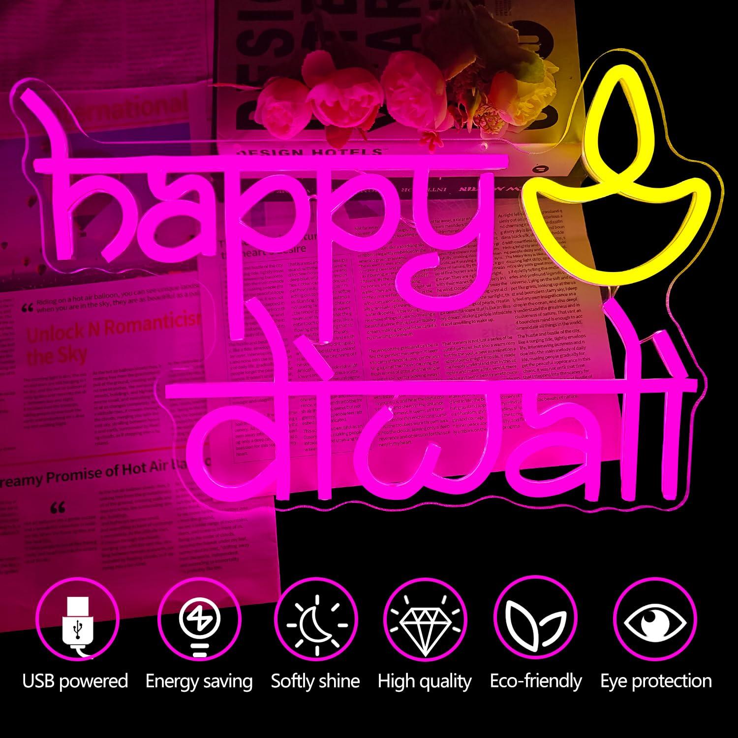 Happy Diwali Neon Sign USB Pow - Home Decor Light avis et prix