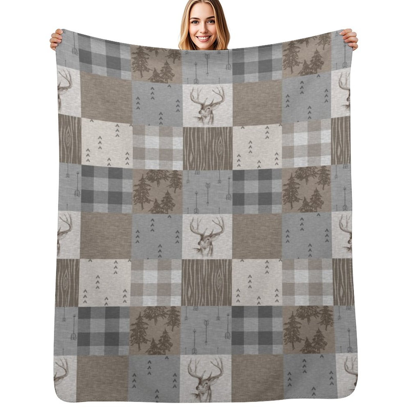 Deer Patchwork - Rustic Neutra - Neutral Throw Blanket avis et prix