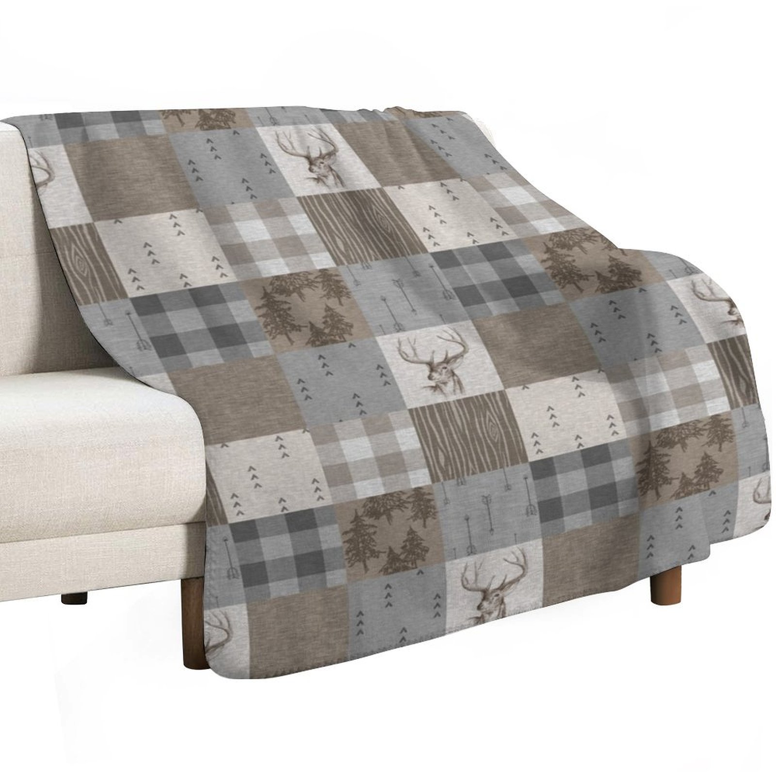Deer Patchwork - Rustic Neutra - Neutral Throw Blanket avis et prix
