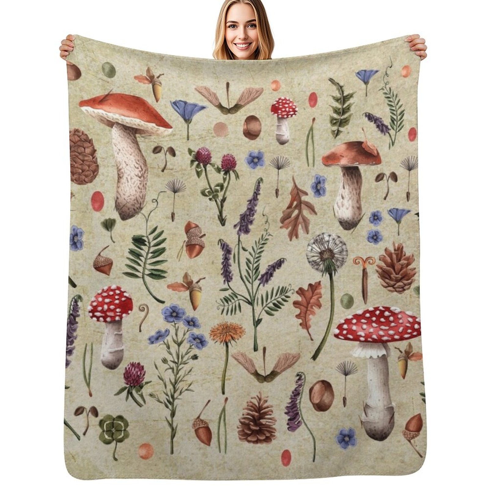 Retro botanical mushrooms, wil - Neutral Throw Blanket avis et prix
