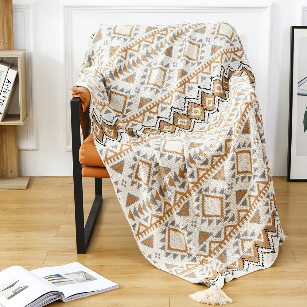 Bohemian Geometric Throw Blank - Neutral Throw Blanket avis et prix