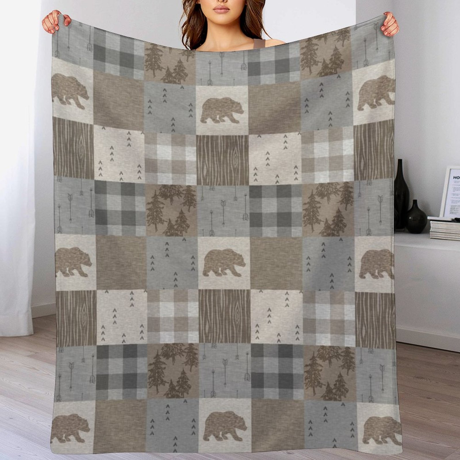 Bear Patchwork - Rustic Neutra - Neutral Throw Blanket avis et prix