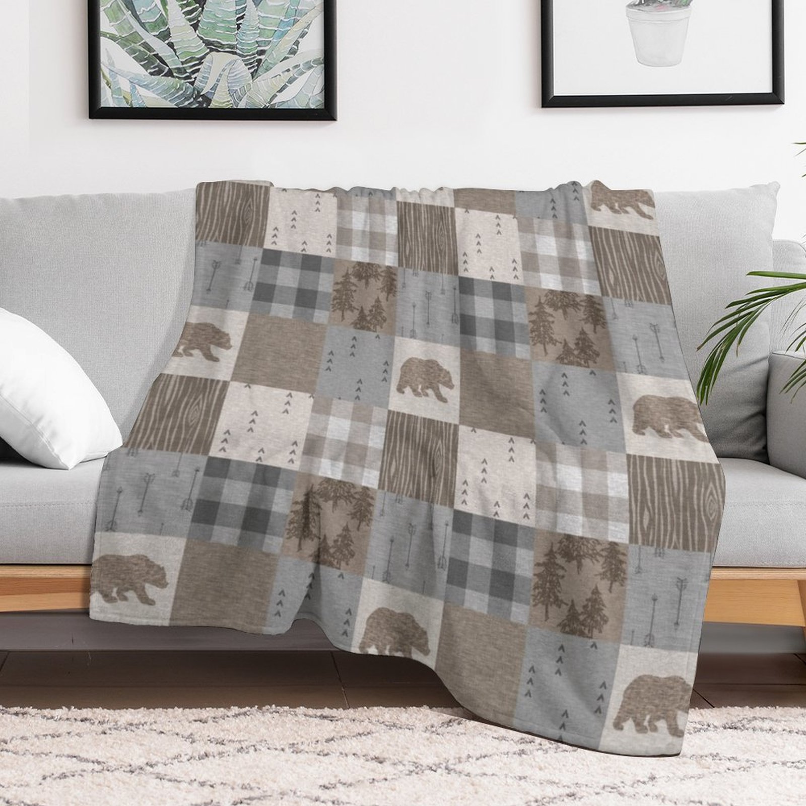 Bear Patchwork - Rustic Neutra - Neutral Throw Blanket avis et prix