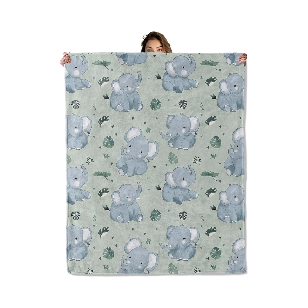 VIKAMA Sage Green Baby Elephan - Neutral Throw Blanket avis et prix