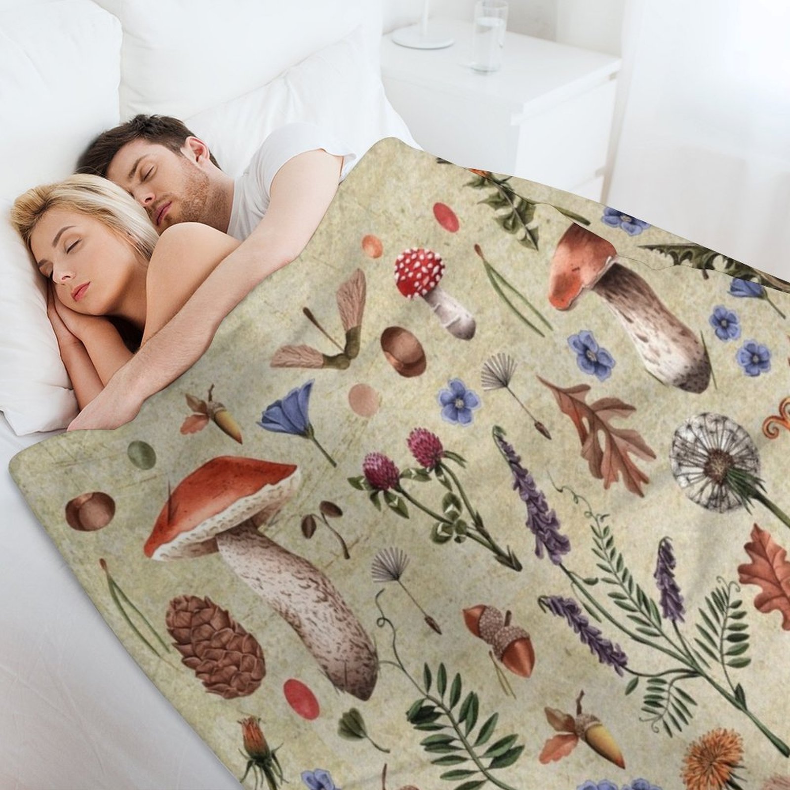 Retro botanical mushrooms, wil - Neutral Throw Blanket avis et prix