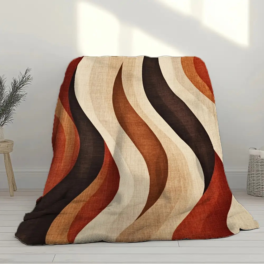 Wavy Print Flannel Blanket - N - Neutral Throw Blanket avis et prix