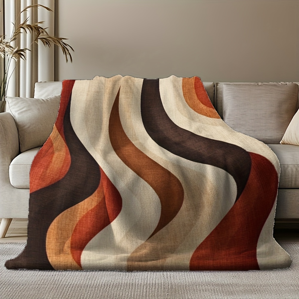 Wavy Print Flannel Blanket - N - Neutral Throw Blanket avis et prix